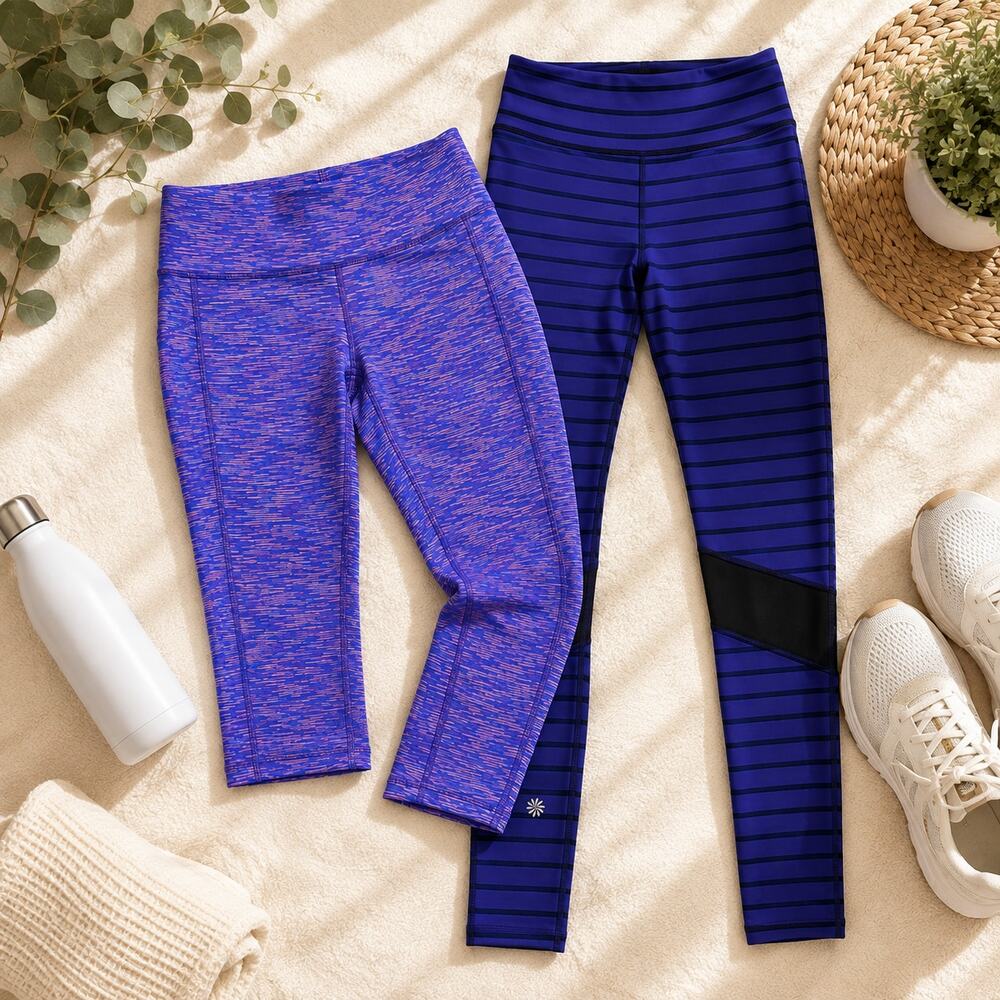 Athleta Leggings Lot 2 Pair XXS Relay Stripe Chaturanga Capri Workout Yoga